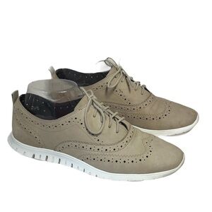Cole Haan Women's Tan Brogue Wingtip Nubuck Suede Lace Up Flats Zerogrand SZ 8